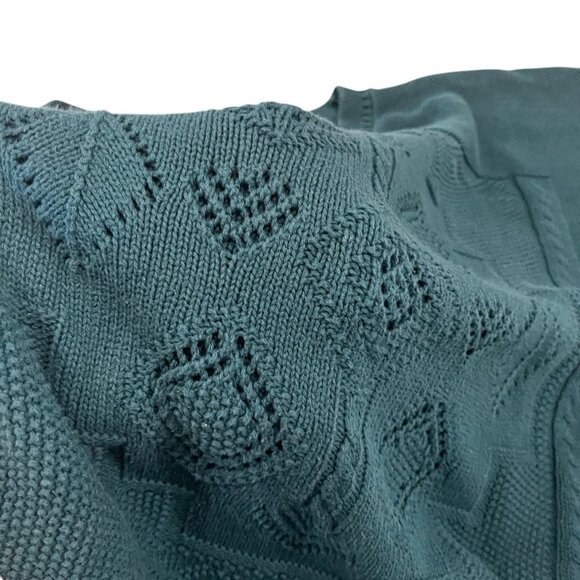 Eddie Bauer Sweater Womens Large Teal Cotton Knit USA Vintage Textured Pattern - Picture 3 of 7